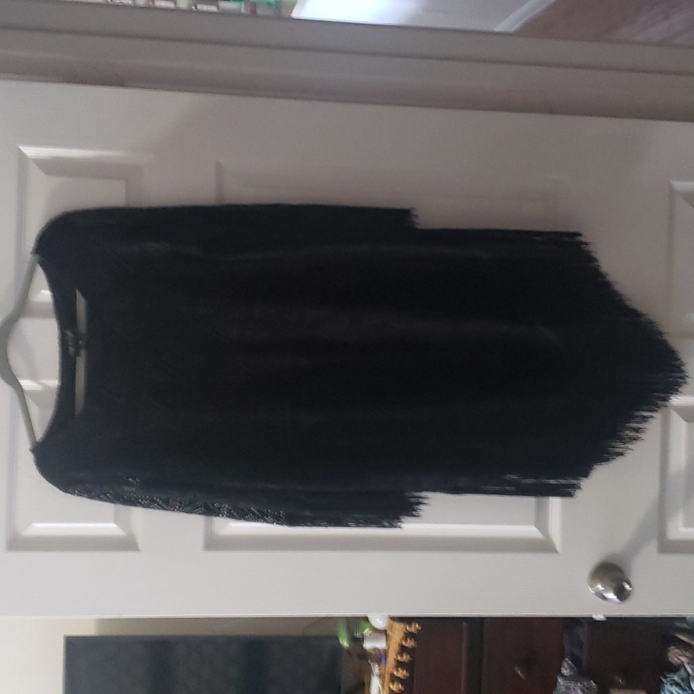 Black lace dress with fringe on sleeves and hem. Black,Xl